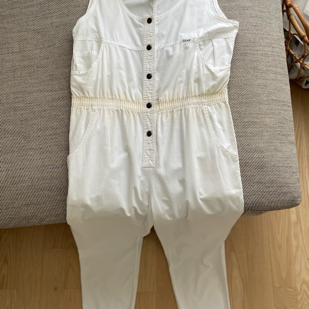 Vintage 80s Ideas Jumpsuit White Tapered Button Up Cotton Utility sz Large